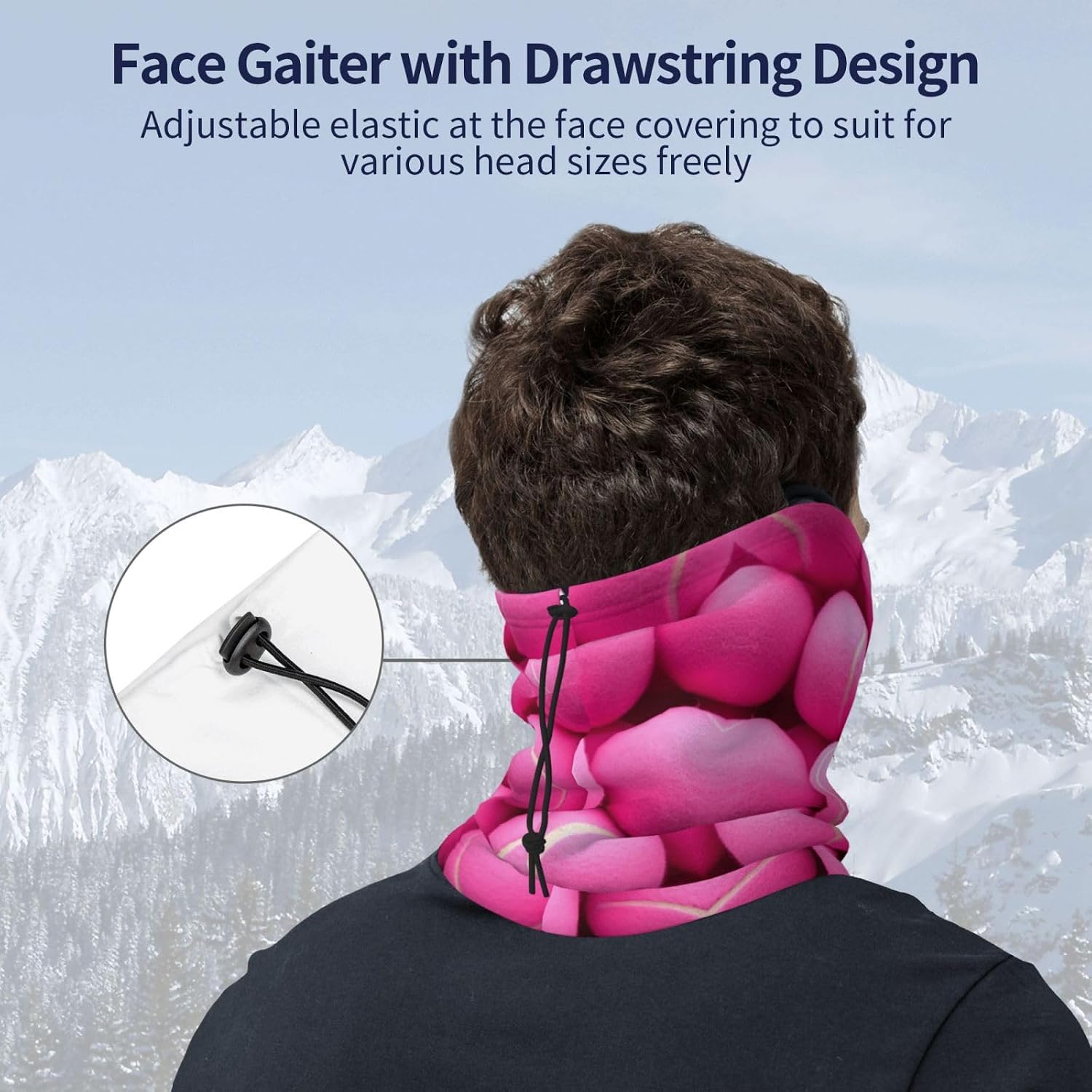 Winter Neck Warmer for Men Women, Bright Pink Tennis Balls Neck Gaiter UV Sun Protection Face Mask Windproof Cold Weather Face Cover Thermal Ski Mask Scarf for Outdoor Sports Bandana