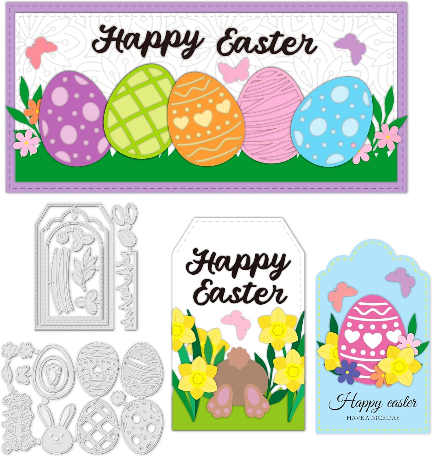 INFUNLY Easter Egg Die Cut Bunny Die Cuts for Card Making
