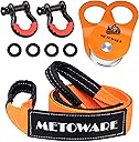 METOWARE Offroad Recovery Kit - 10 Ton Heavy Duty Winch Snatch Block Pulley, 3" x8' Tree Saver Strap and 2pk 3/4" D Ring Shackles