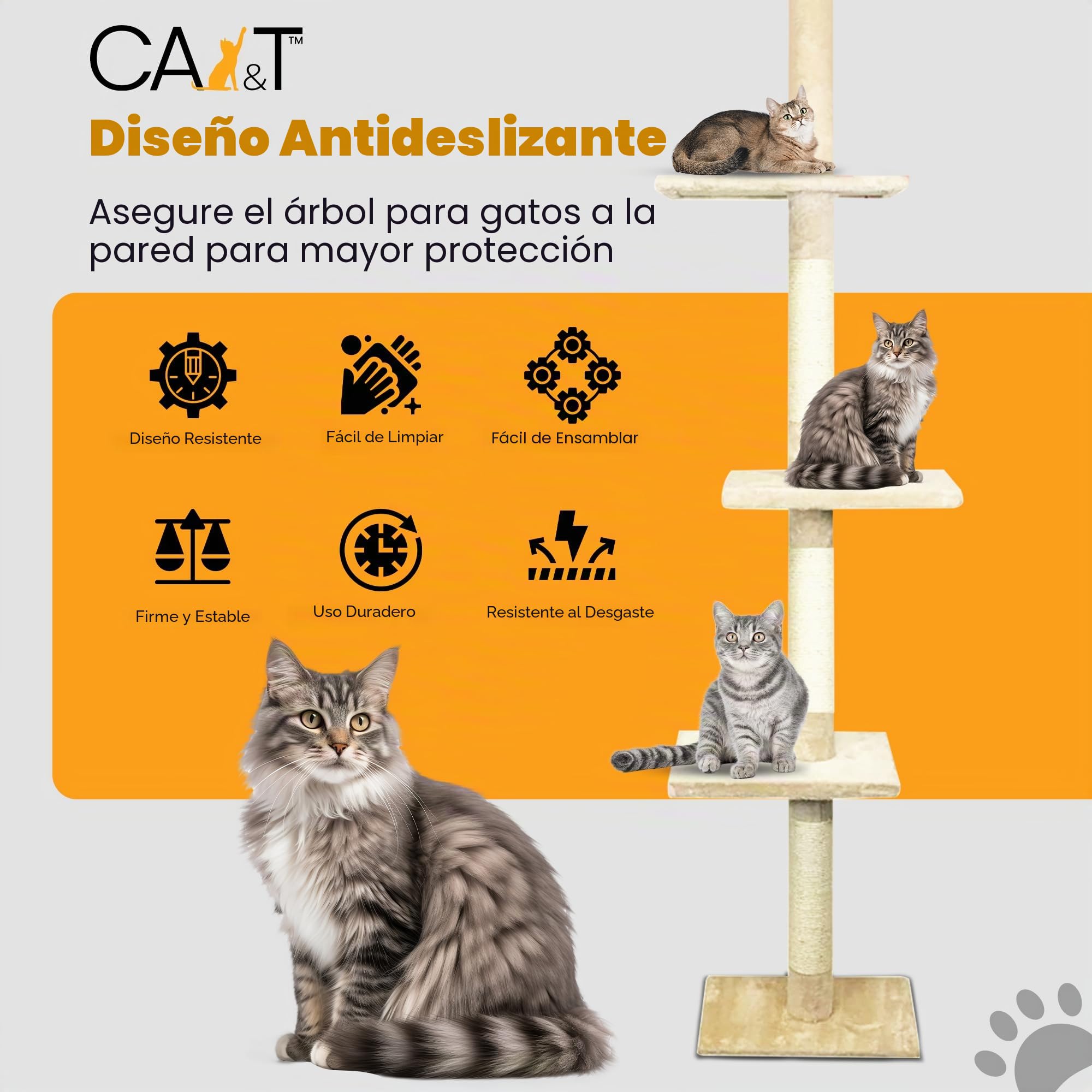 Poste escalador y rascador de suelo a techo para gatos