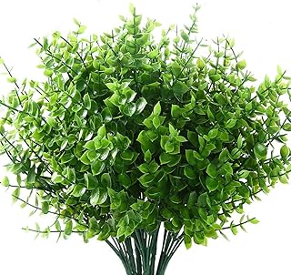 HBell 12pcs Artificial Plants,Plastic Greenery Shrubs UV Resistant Fake Outdoor Plants Plastic Shrubs for Farmhouse Home Garden Wedding Indoor Outside Decor (Green)