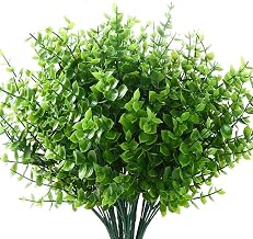 HBell 12pcs Artificial Plants,Plastic Greenery Shrubs UV Resistant Fake Outdoor Plants Plastic Shrubs for Farmhouse Home Garden Wedding Indoor Outside Decor (Green)
