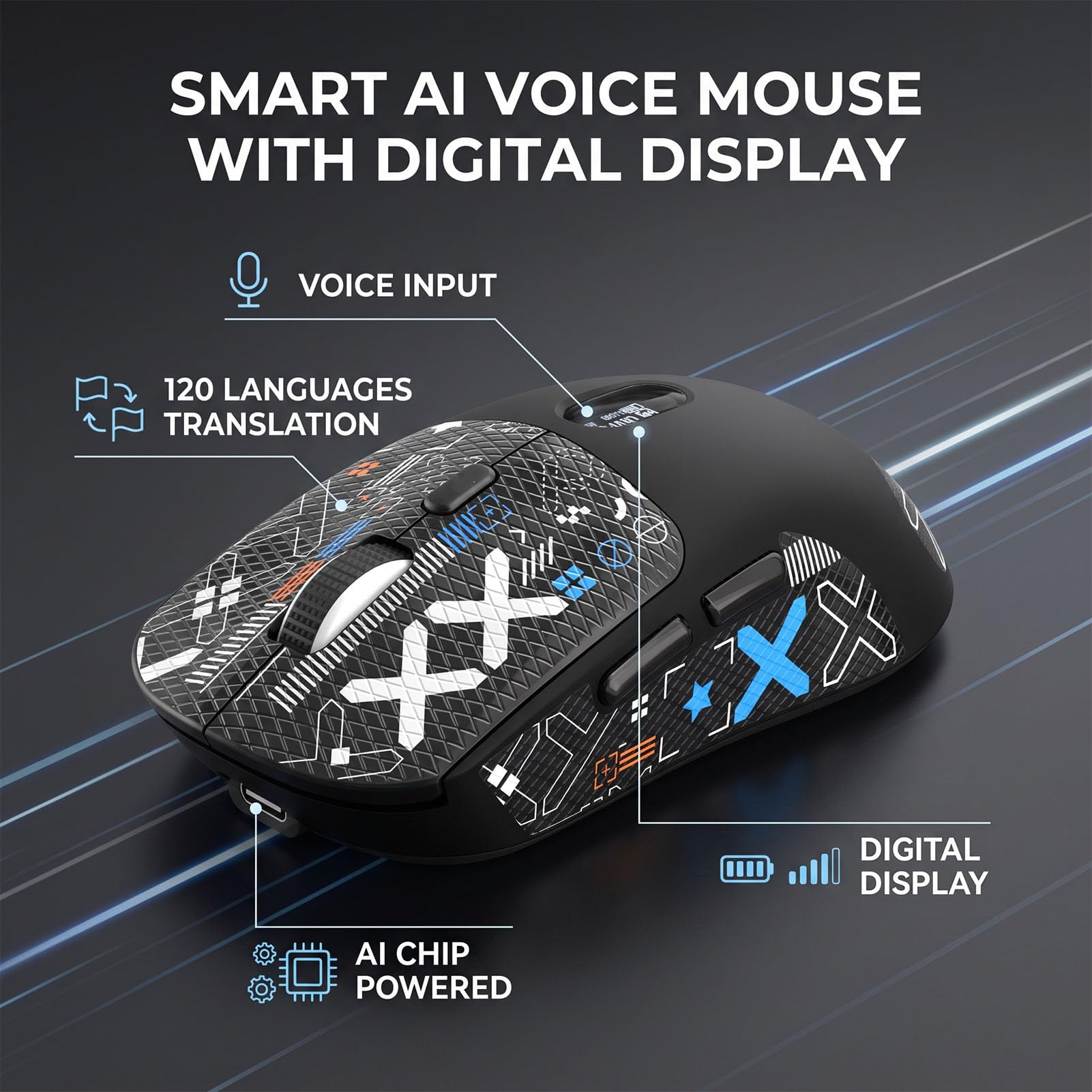 Denash Ratón de Voz AI, Bluetooth Inalámbrico de 3 Modos 2.4G con Cable