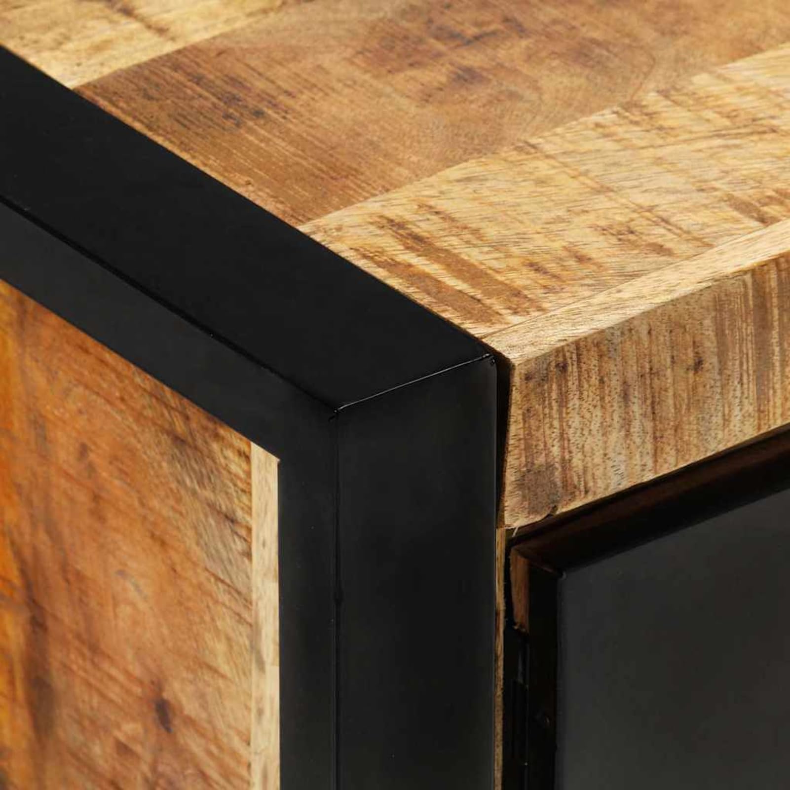 Mobile TV in legno massiccio di mango, design industriale con verniciatura a polvere nera, 120 x 30 x 40 cm, 1 pezzo, soggiorno
