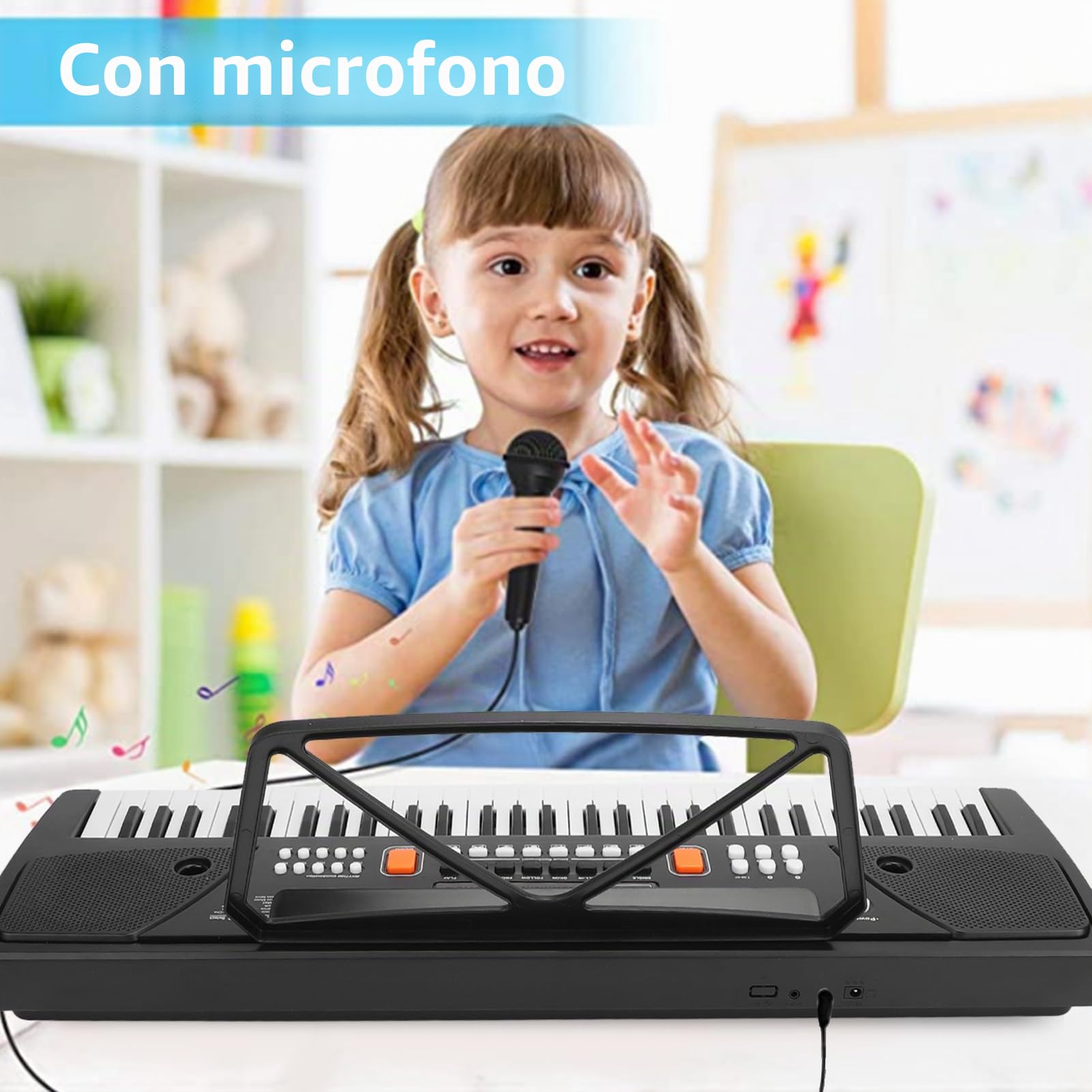 Talento Musicale per Pianoforte Elettronico Ricaricabile a 61 Tasti con 16 Toni per Bambini Giocattolo Educativo per Tastiera Elettronica Multifunzione Nero Bianco
