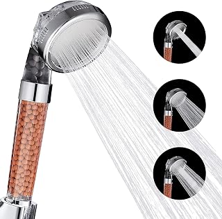 SHOPTOP® Shower Head High Pressure 3 Modes Adjustable Showerheads for Hard & Low Water Pressure with Replaceable Filter Contains Purifying Filtration Mineral Stone Beads Water Saving Handheld