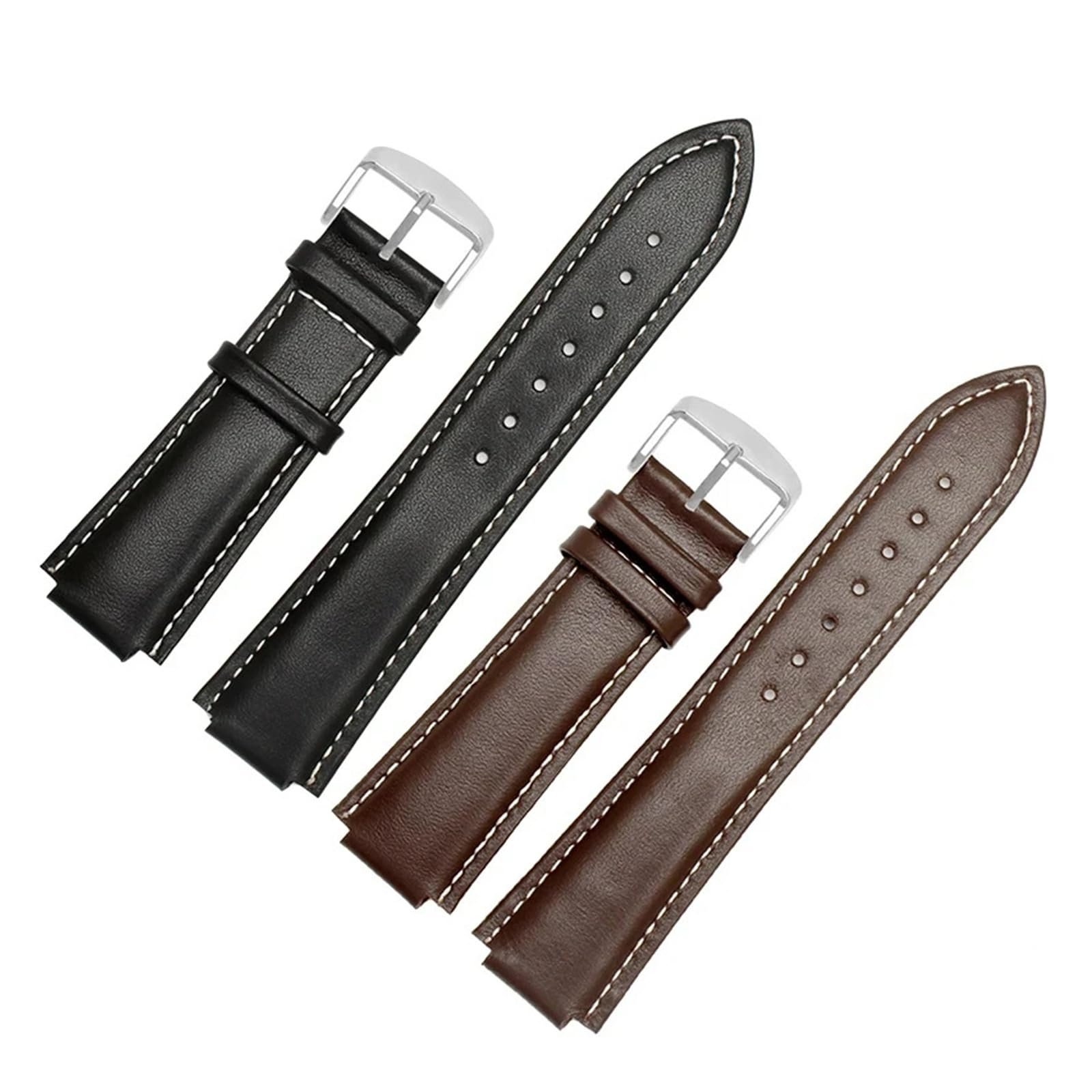 LUGEMA Correa De Repuesto De Cuero Genuino De 24 X 16 Mm, Color Negro Y Marrón, Compatible Con Timex T2N739, T2N721 Y 720.