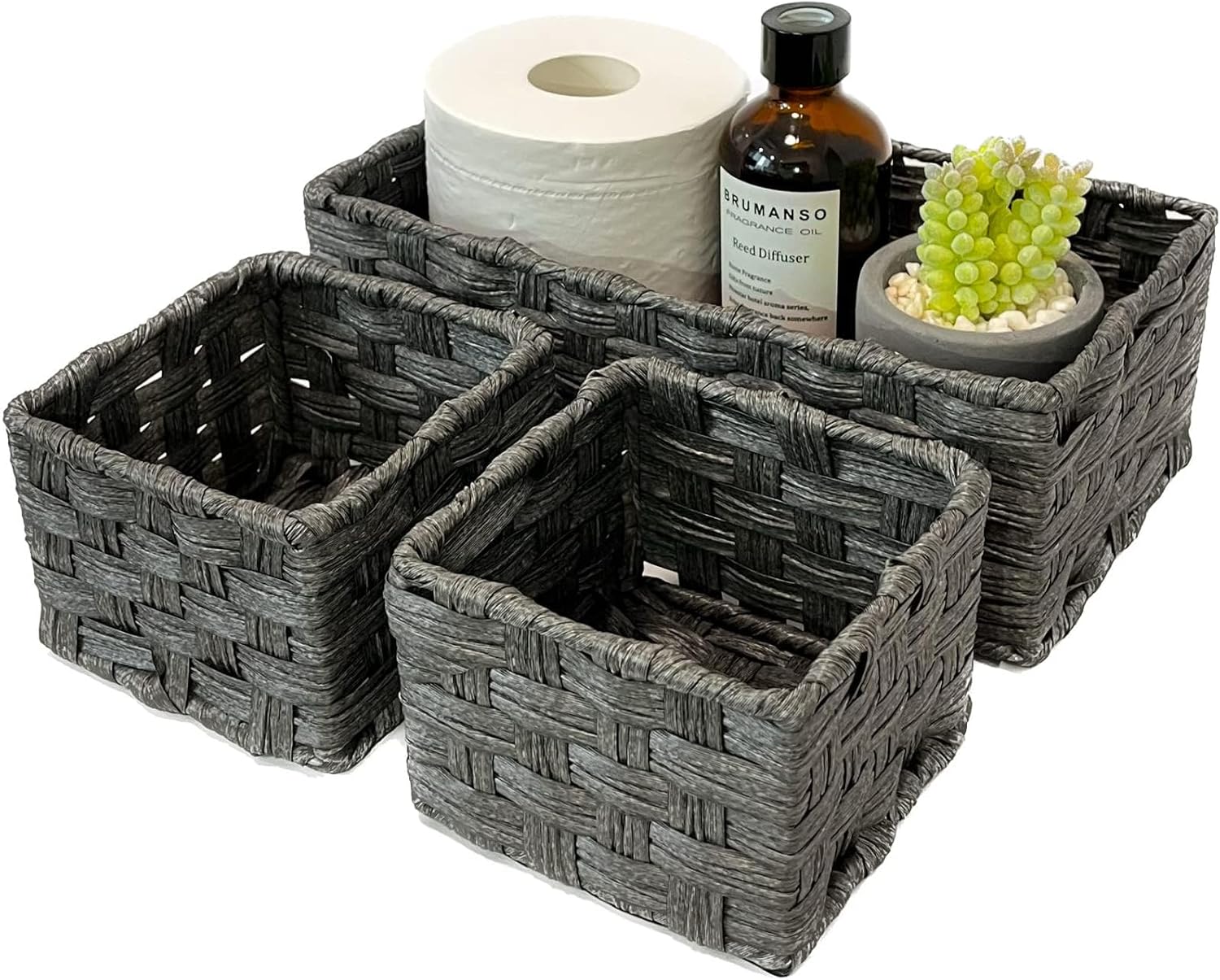 MaraFansie Holders for toilet paper Wicker Basket for storage Set of 3, Toilet Tray Tank Topper Bathroom Couter Storage, Bathroom Bedroom Nursery Livingroom Entryway Kitchen Organization, Gray
