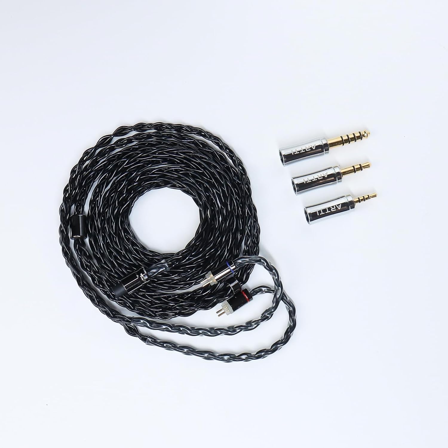 ARTTI Wave Headphone Upgrade Cable 8 Cores 144 Strands Silver-Plated Copper 7N OCC Earphone IEM Cable 2.5/3.5/4.4mm 3in1 Metal Plug (Black, QDC Straight Plug)