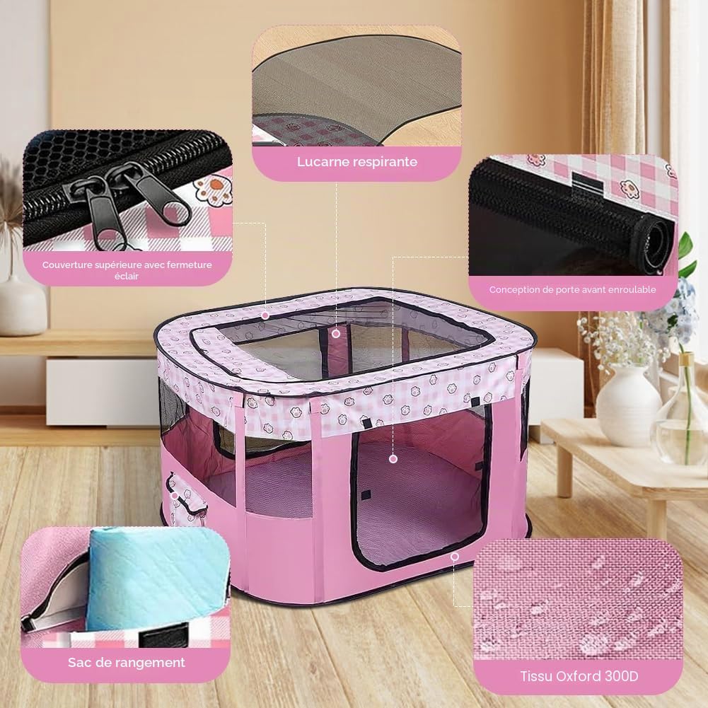 Pour chiots, pliable, en tissu Oxford, pour chiens, lapins, cochons d'Inde, chats, 70 x 55 x 40 cm, rose