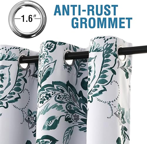 Miniatura 4 de H.VERSAILTEX - Cortinas 100% blackout con estampado floral de cachemira, 84 pulgadas de largo, cortinas térmicas con ojales y forro negro para