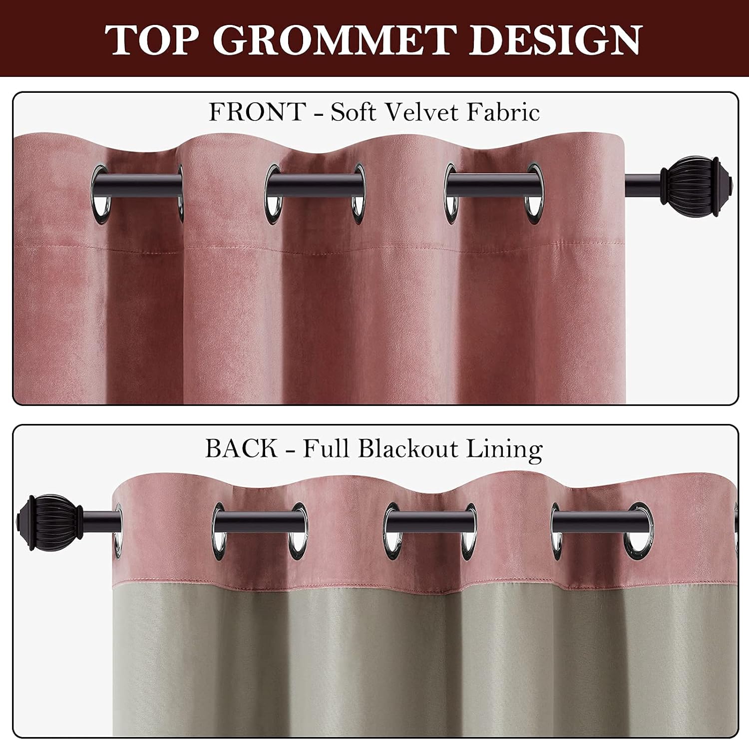 HOMEIDEAS Blush Pink 100% Blackout Velvet Curtains,52 X 84 Inch Room Darkening Thermal Insulated Grommet Window Drapes for Bedroom, Living Room, Nursery，2 Panels