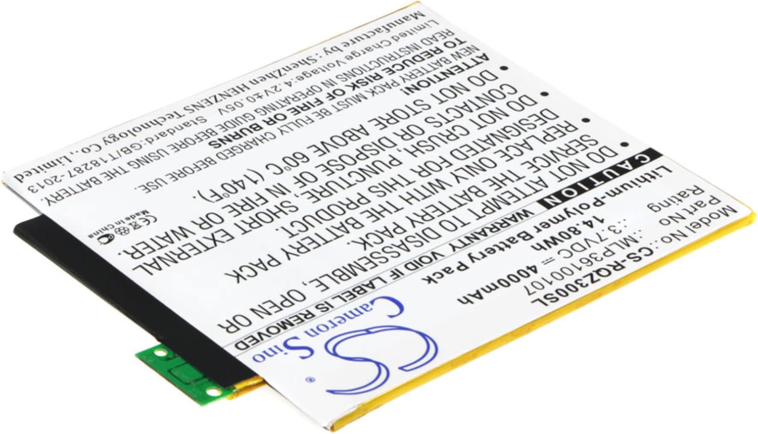 Cameron Sino Battery for Verizon Ellipsis 8, Ellipsis Kids, Ellipsis Kids LTE, QTAQZ3, QTAQZ3KID PN:Verizon MLP36100107, SQU-1408 4000mAh / 14.80Wh