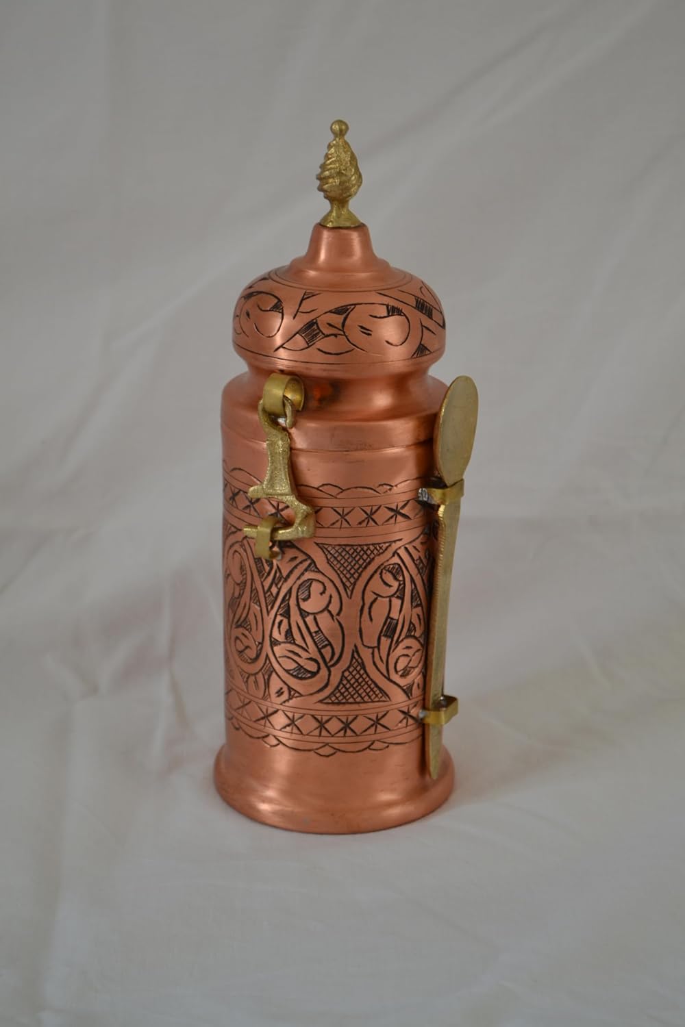 Copper Jar for Dry Coffee Handmade 700ml Capacity Coffee Storage Container (Silver Embroidered)