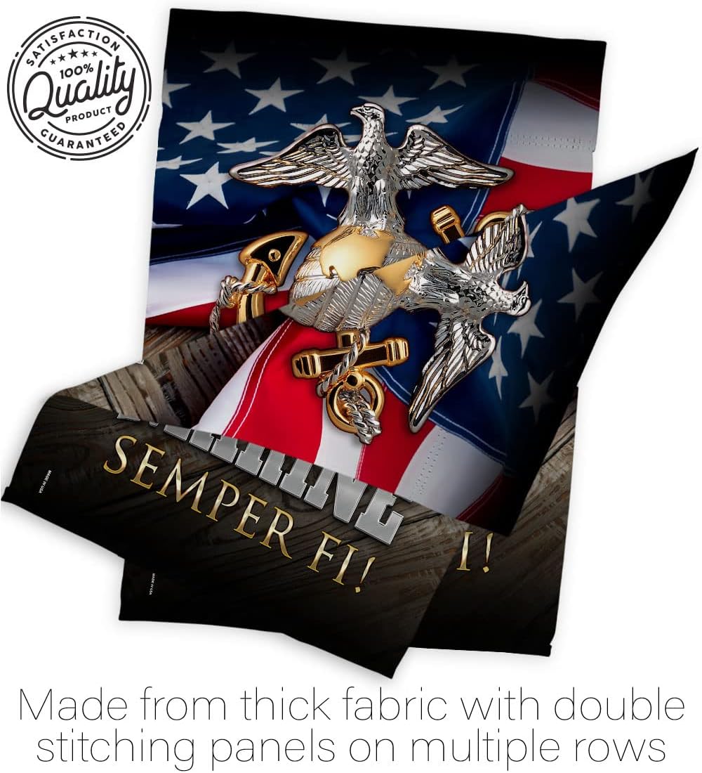Marine Semper Fi House Flag - Armed Forces Corps USMC United State American Military Veteran Retire Official - Decoration Banner Small Garden Yard Gift Double-Sided Made in USA 28 X 40