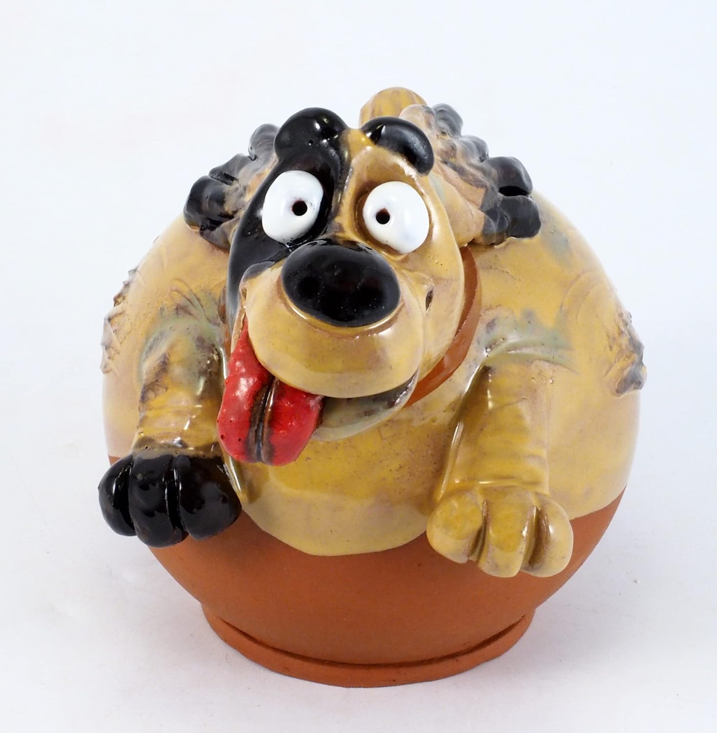 Ceramic Garden Dog Decor Lucky Dog Garden Stake Frostproof Handmade Hand Painted Lawn Stake Ceramic Garden Ball