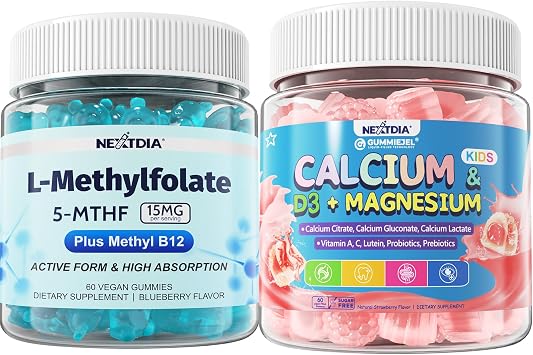 Calcium Gummies + D3 & Magnesium, L-MethylFolate 15mg & Methyl B12 Gummies, 3Pack