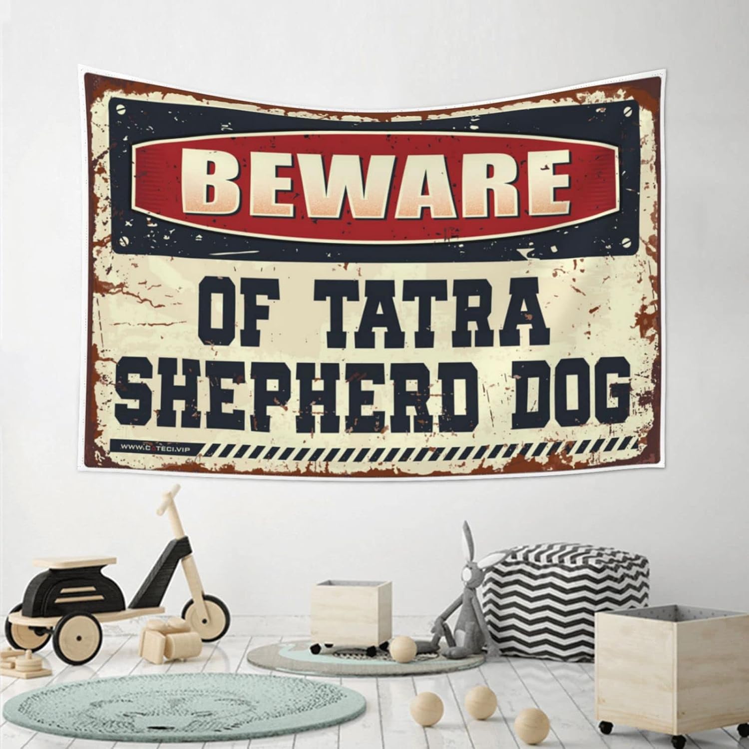 GVNVYFWUY Funny Patio Decor Beware Of Tatra Shepherd Dog Tapestry Hanging Wall Decor Bar Accessories For Man Cave(75X100CM) image 4