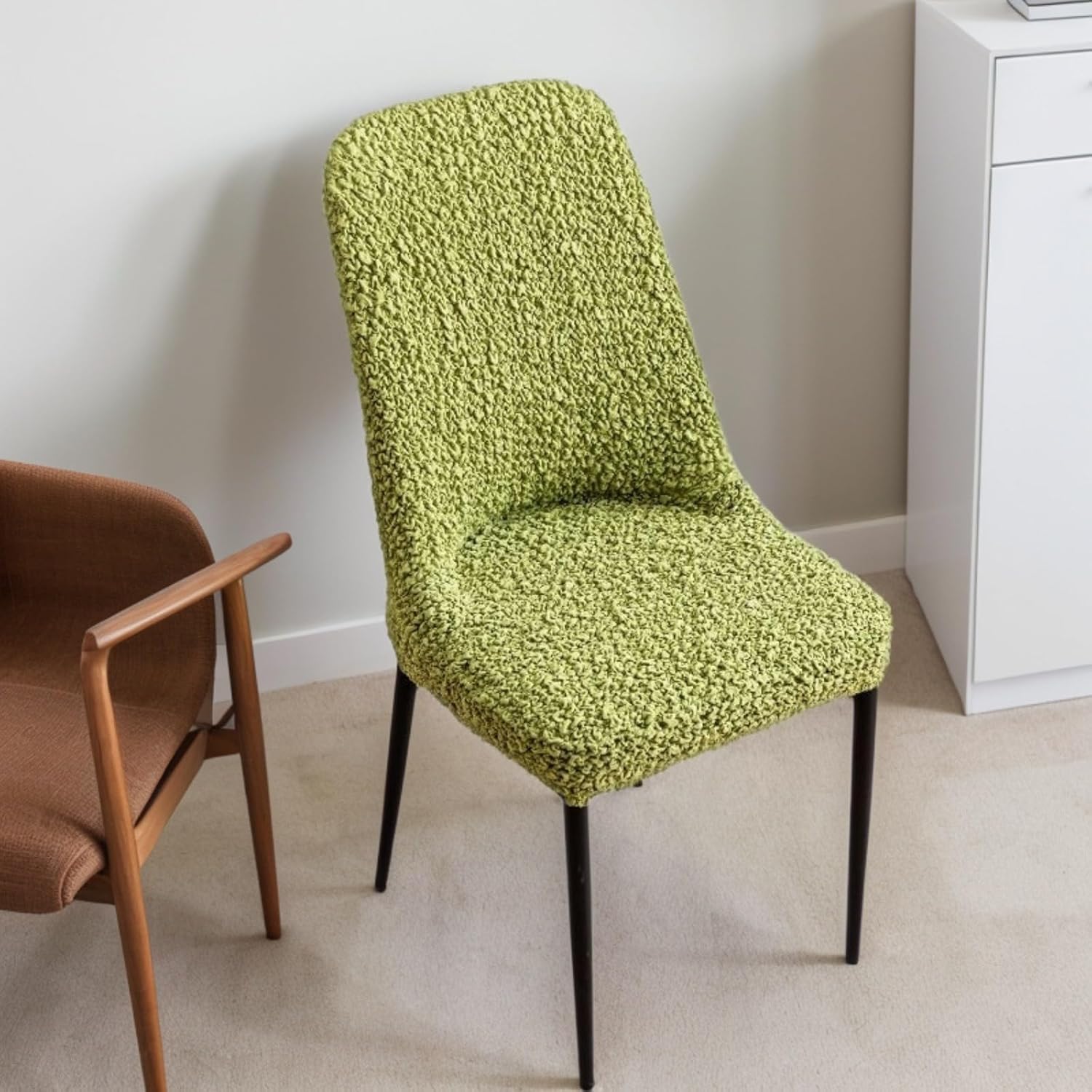 EFELIM Stretch Dining Room Chair Slipcovers, Short Curved Back Armless Chair Cover Mid-Century Modern Accent Chair Cover (Cream,Pack of 4)