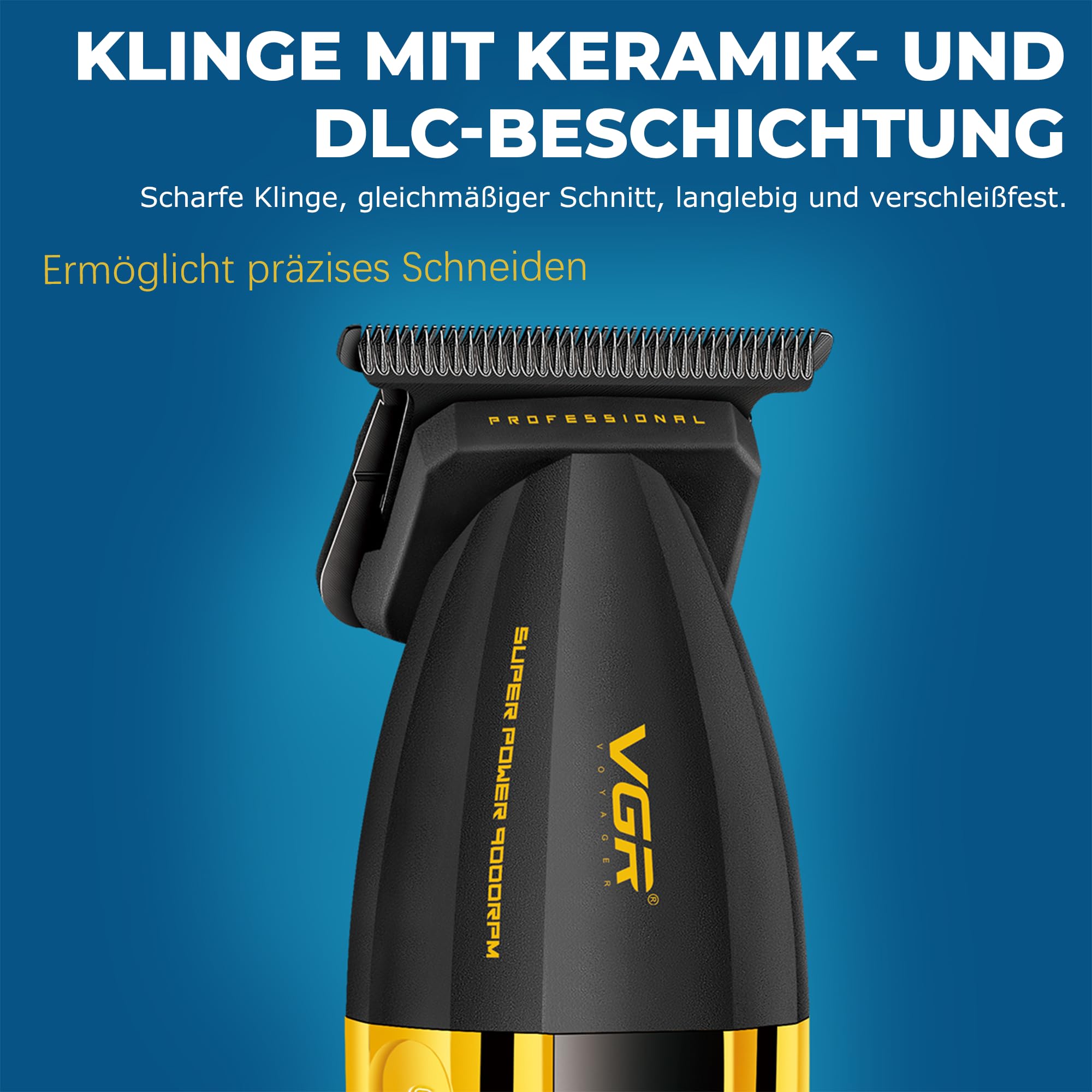 VGR 285T Konturen Haarschneidemaschine Profi für Männer mit LED Display | Kabelloser Präzisions Haartrimmer Herren mit 9000 U/Min Turbo Modus Leistungsstarken Motor, Barttrimmer Herren mit T Klinge