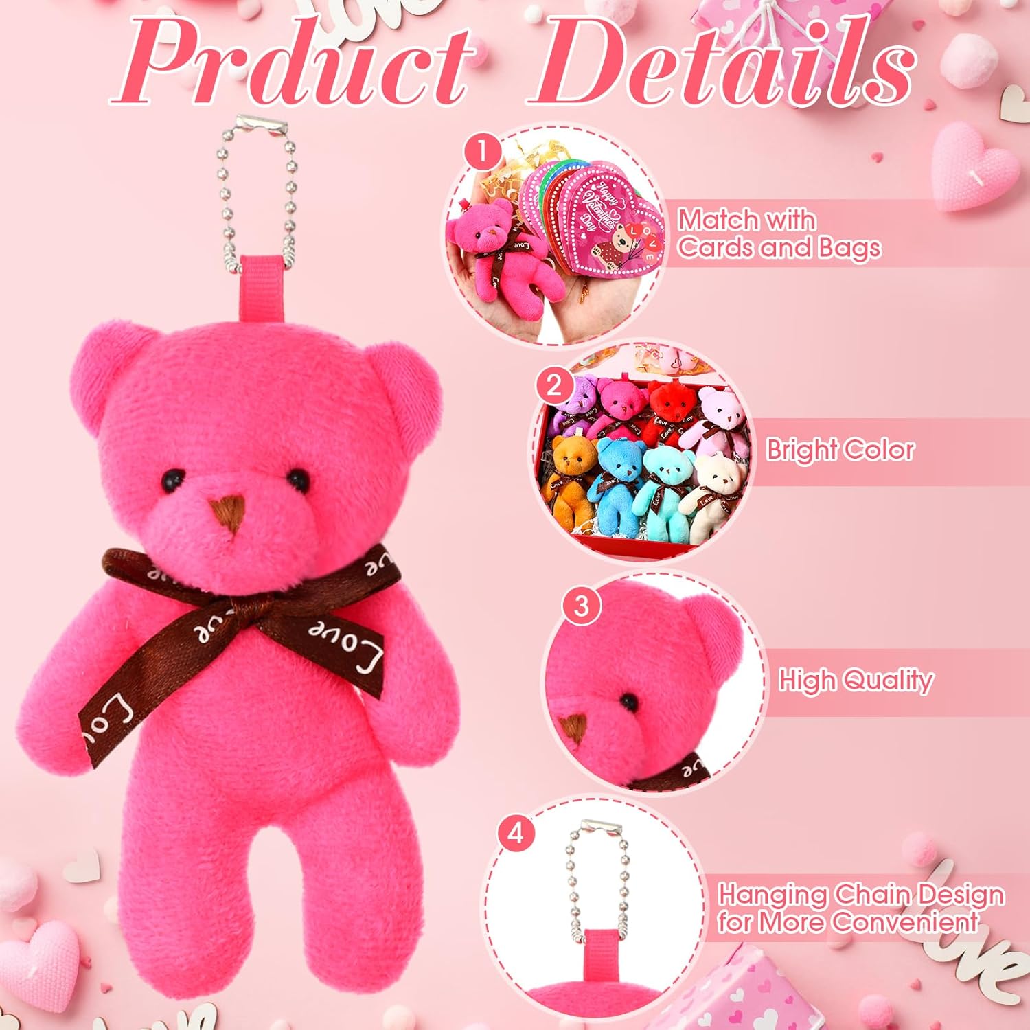 40 Pack Valentines Mini Plush Bears with Heart Cards and Organza Bags 4.7 Inch Small Stuffed Bear for Exchange Prize Gifts Party Favors(Classic)