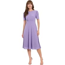 London Times Women's Eyelet Midi A-Line with Puff Sleeves-Gathered Waist Empire Cut-Wedding Guest Dress