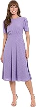 London Times Women's Eyelet Midi A-line Puff Sleeves-Gathered Waist Empire Cut-Wedding Guest Dress
