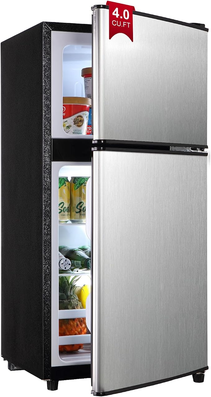 Mini Fridge with Freezer 4.0 Cu.Ft. Double-Door Mini Refrigerator Low