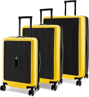 Nasher Miles Zanzibar TSA Lock Hard-Sided Polycarbonate 8 Wheels Double Spinner Luggage Set of 3 Black Yellow Trolley Bags... Price In India