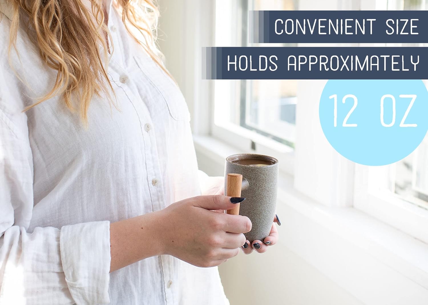 Nat & Jules Stone Finish 11 ounce Stoneware Wood Handled Mugs Set of 2 - Image 4