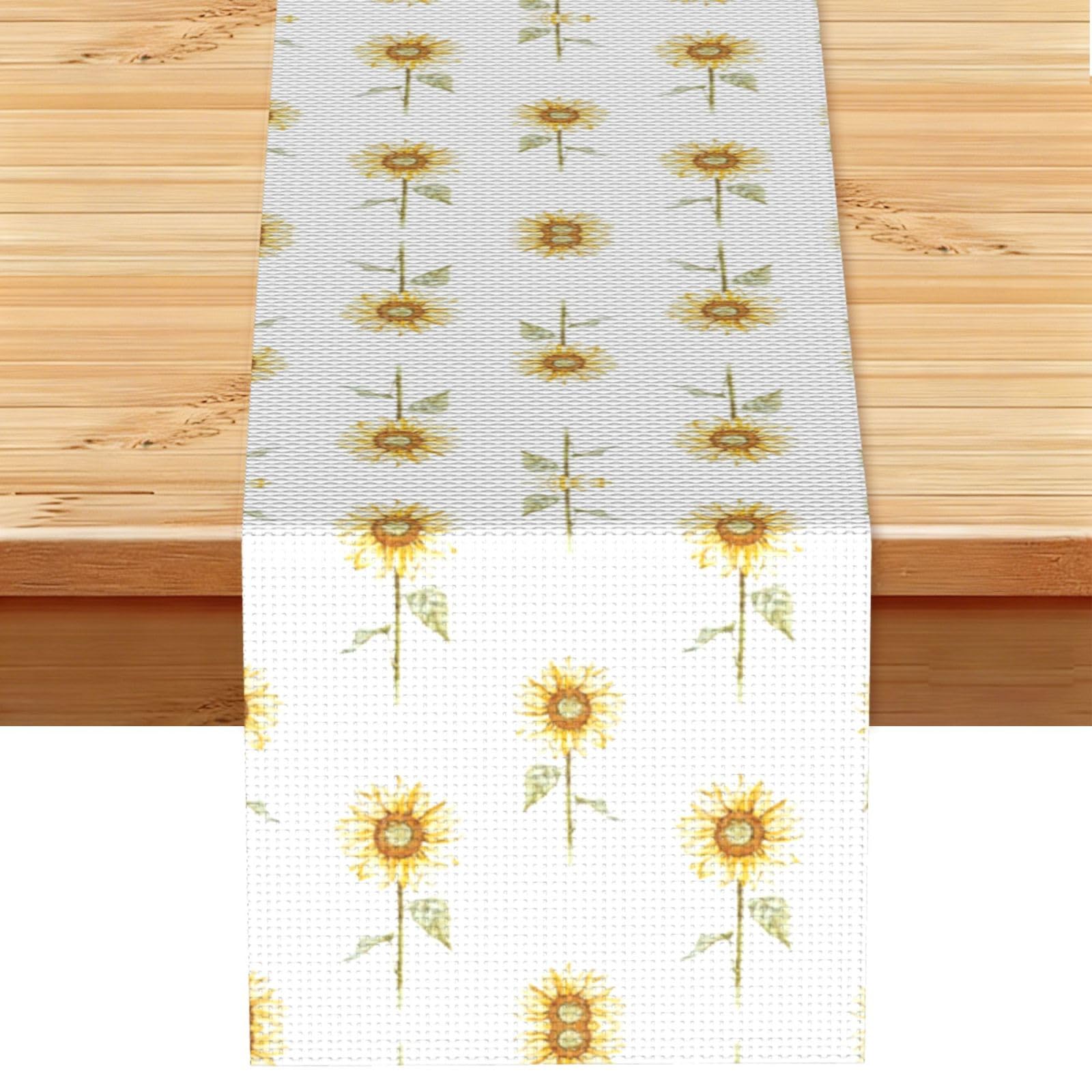 Blossoming sunflowe Printed Kitchen Table Runner 13x72, Faux Linen Style Decor for Home Wedding Banquet Fireplace