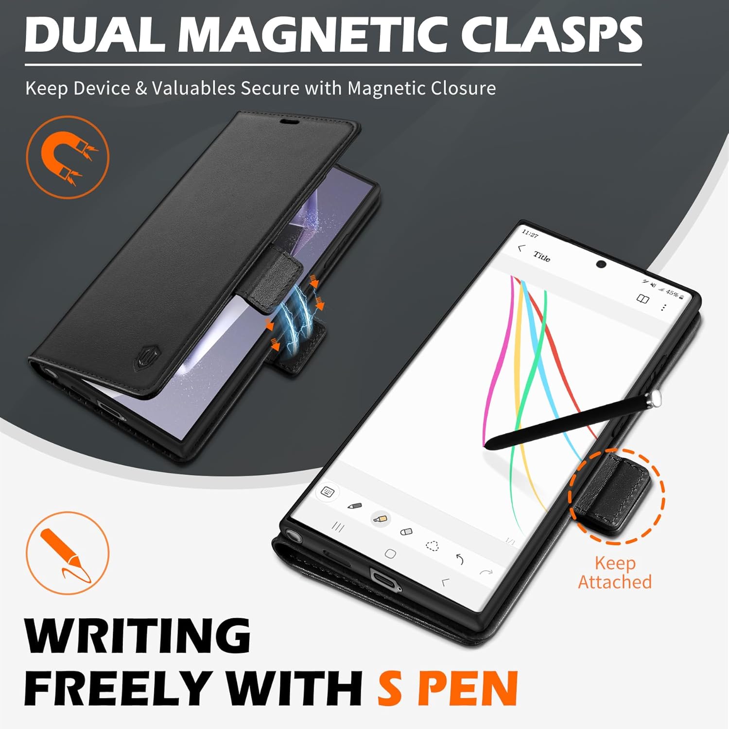 SHIELDON Wallet Case for Galaxy S25 Ultra 6.9", Genuine Leather Folio Case with Kickstand RFID Blocking Card Holder Magnetic Protective Phone Cover Compatible with Galaxy S25 Ultra 2025 - Black - Image 7