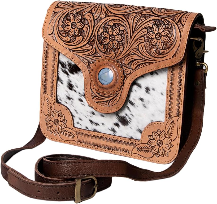 American Darling Cross Body Hand Tooled Hair On-Genuine Leather Western Women Bag Handbag Purse | Crossbody for Cute
