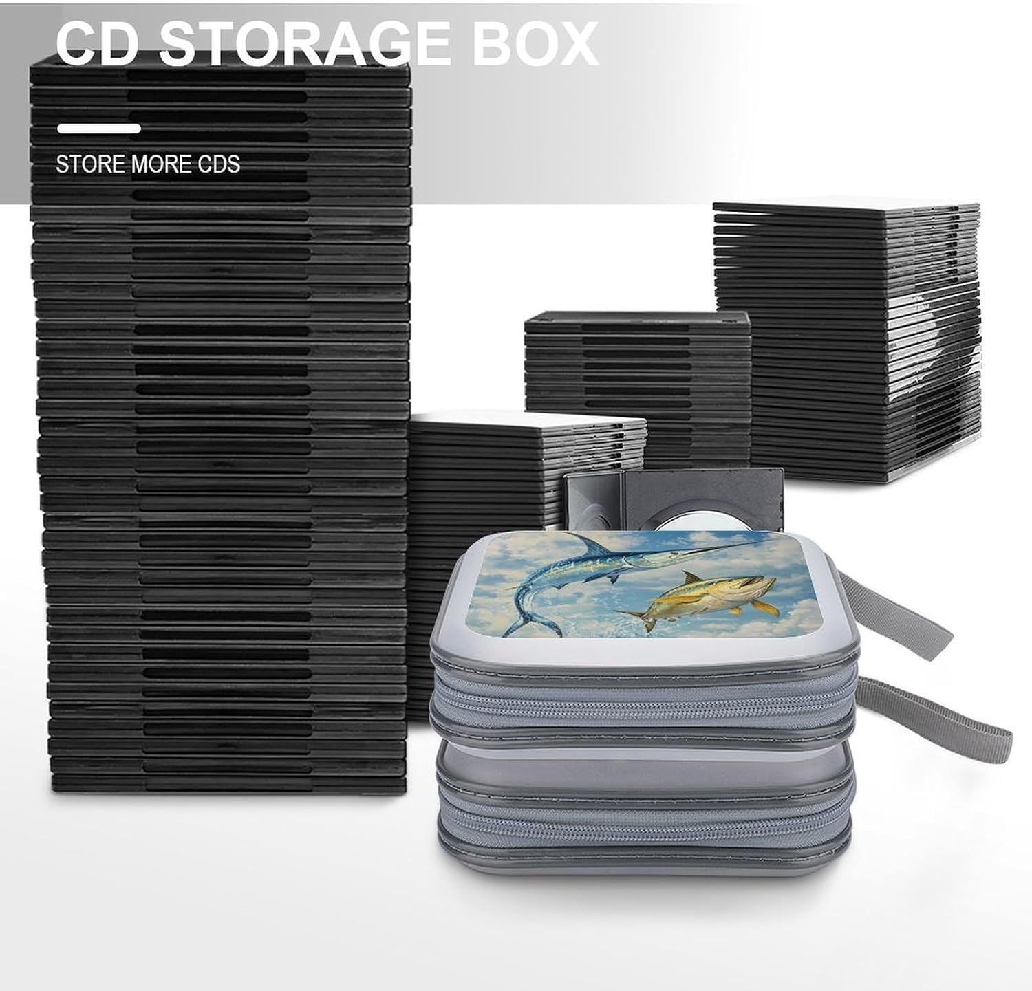 Marlin Fish Mahi Jumping Out Water Protective CD Case Storage Rack 40 Capacity DVD Holder Organizer Car Travel