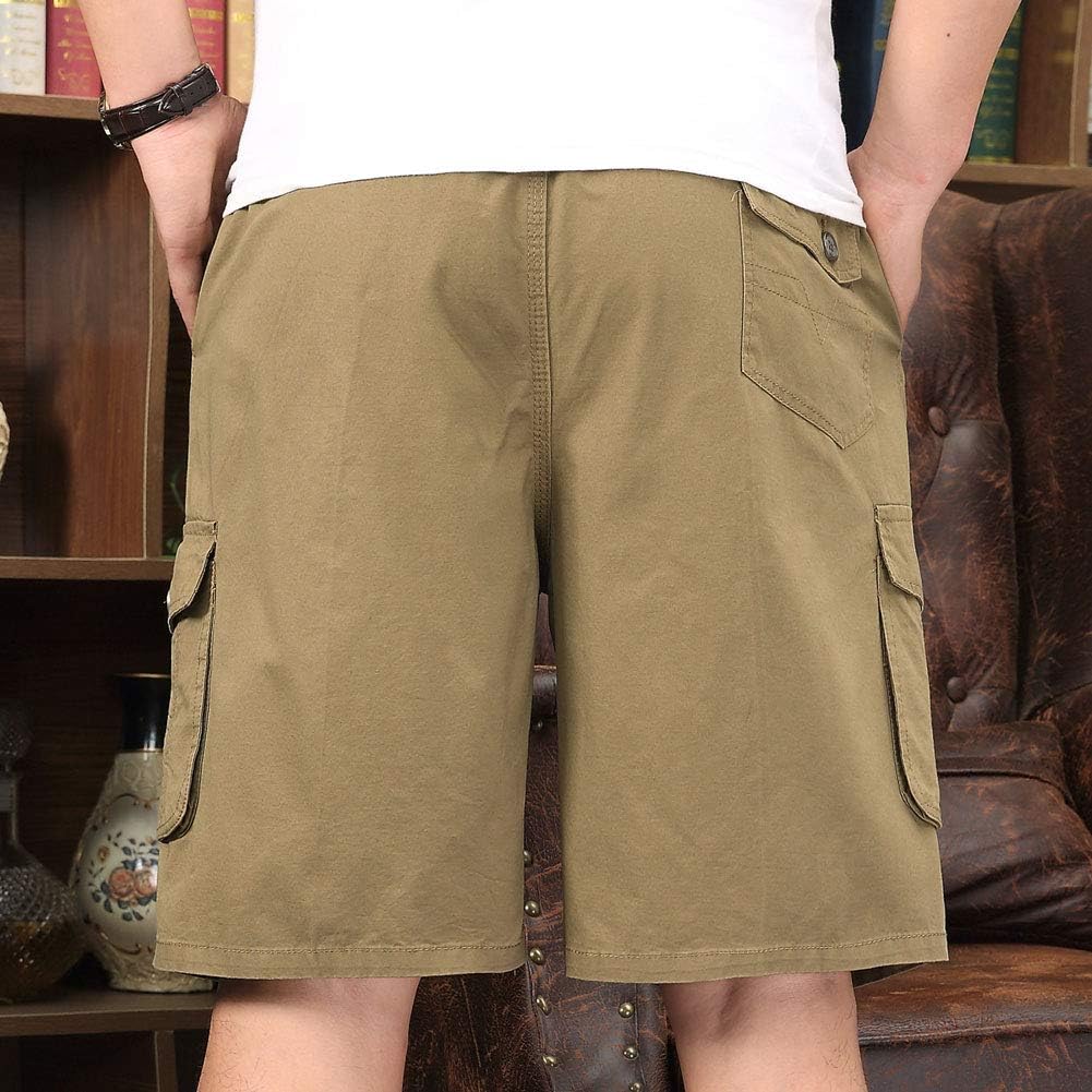 Mens Lightweight Cotton Loose Full Elastic Waist Twill Cargo Short with Drawstring - Image 6