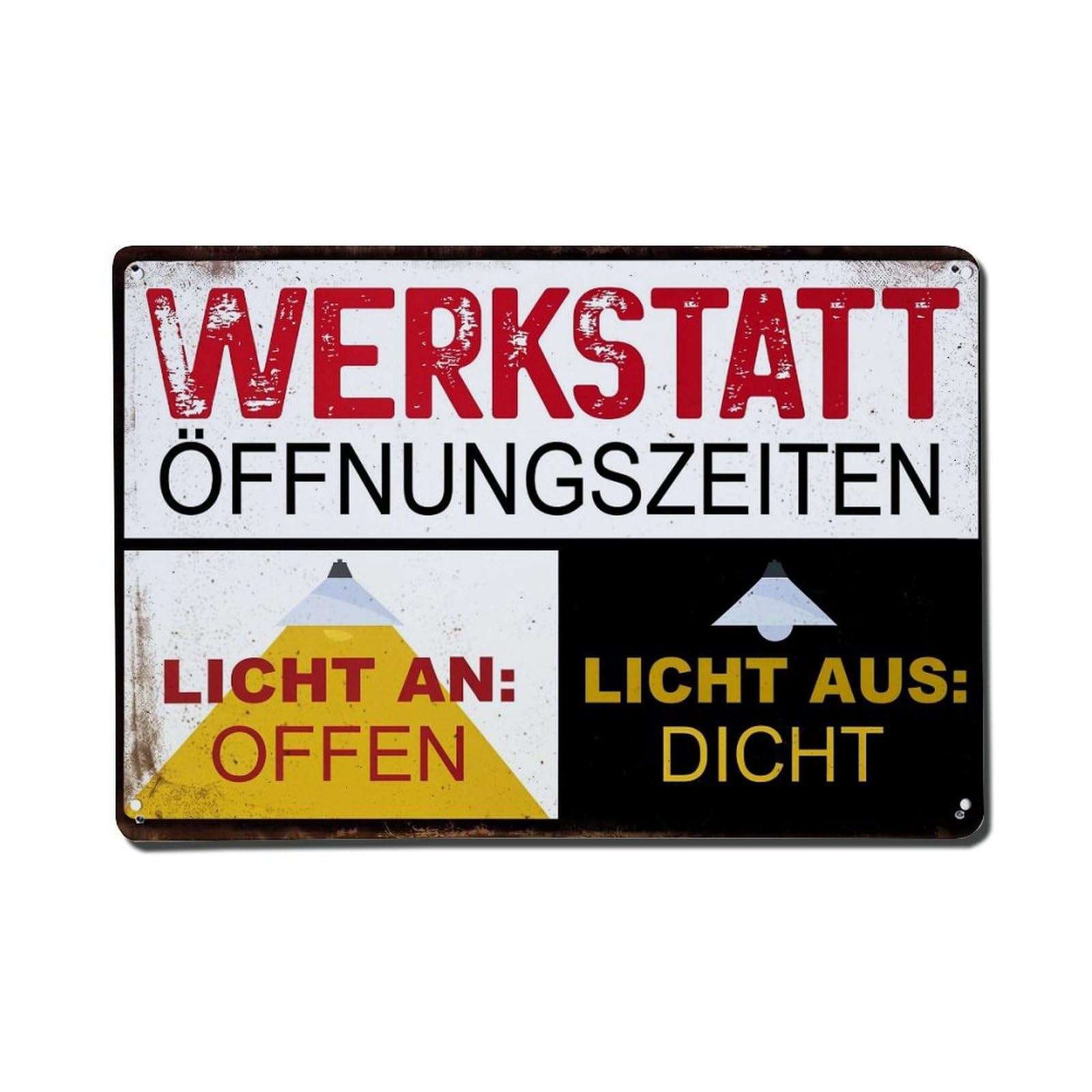 Werkstatt Offnungszeiten Licht An Offen Licht Aus Dicht Vintage Tin Sign Retro Metal Wall Decor Metal Poster, Home Bar Garage Farmhouse Cafe Wall Art Decoration 8x12Inches
