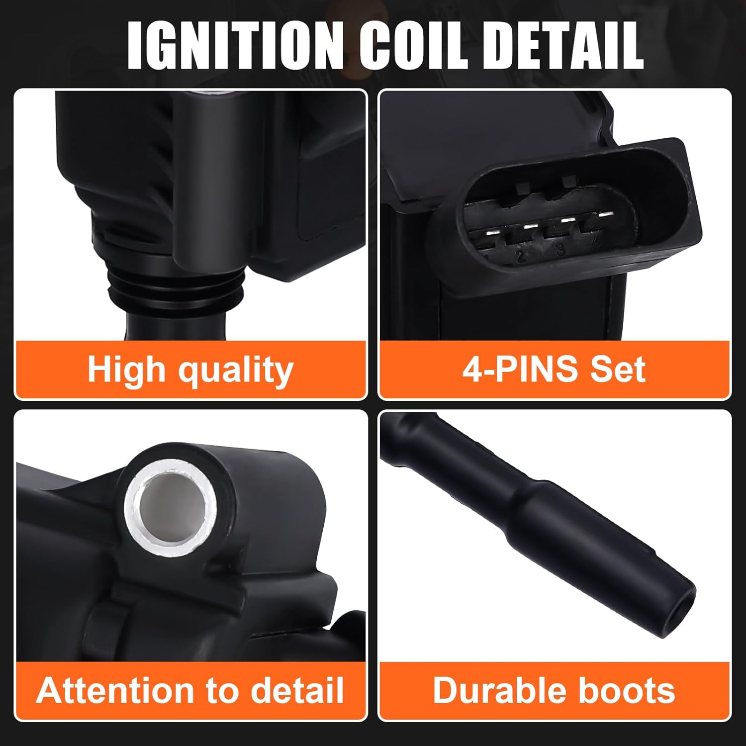 4pcs Ignition Coil & Spark Plug Fit for VW Volkswagen Passat Jetta Tiguan Beetle GTI Golf Audi A3 A4 Q3 1.8L 2.0L 2013 2014 2015 2016 2017 2018 2019 Coil Pack Replaces# UF765 06J905110D