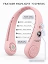 Portable Neck Fan with Digital Display | 5-Speed Adjustable | 180° Cooling Bladeless Wearable Fan | Hair-Safe Hanging Design | Rechargeable Fan for Home Office Travel & Outdoor (Baby Pink) gallery image