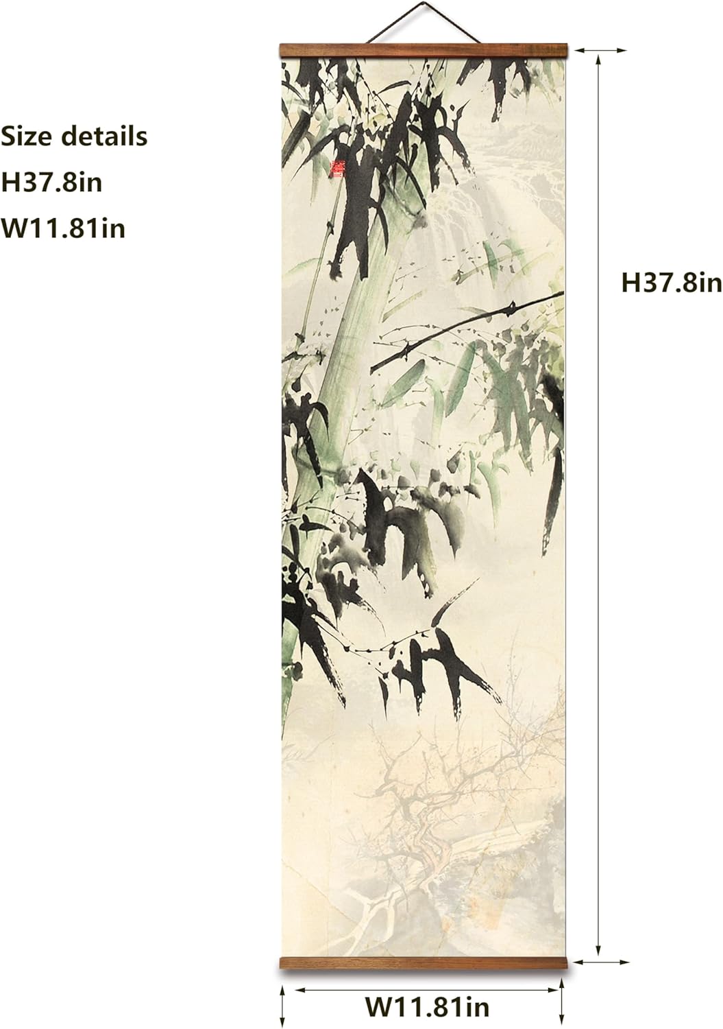 jszip Chinese Freehand Bamboo Forest artwork, Pine Cranes Wall Art Scroll Paintings, Set of 4, Black Walnut