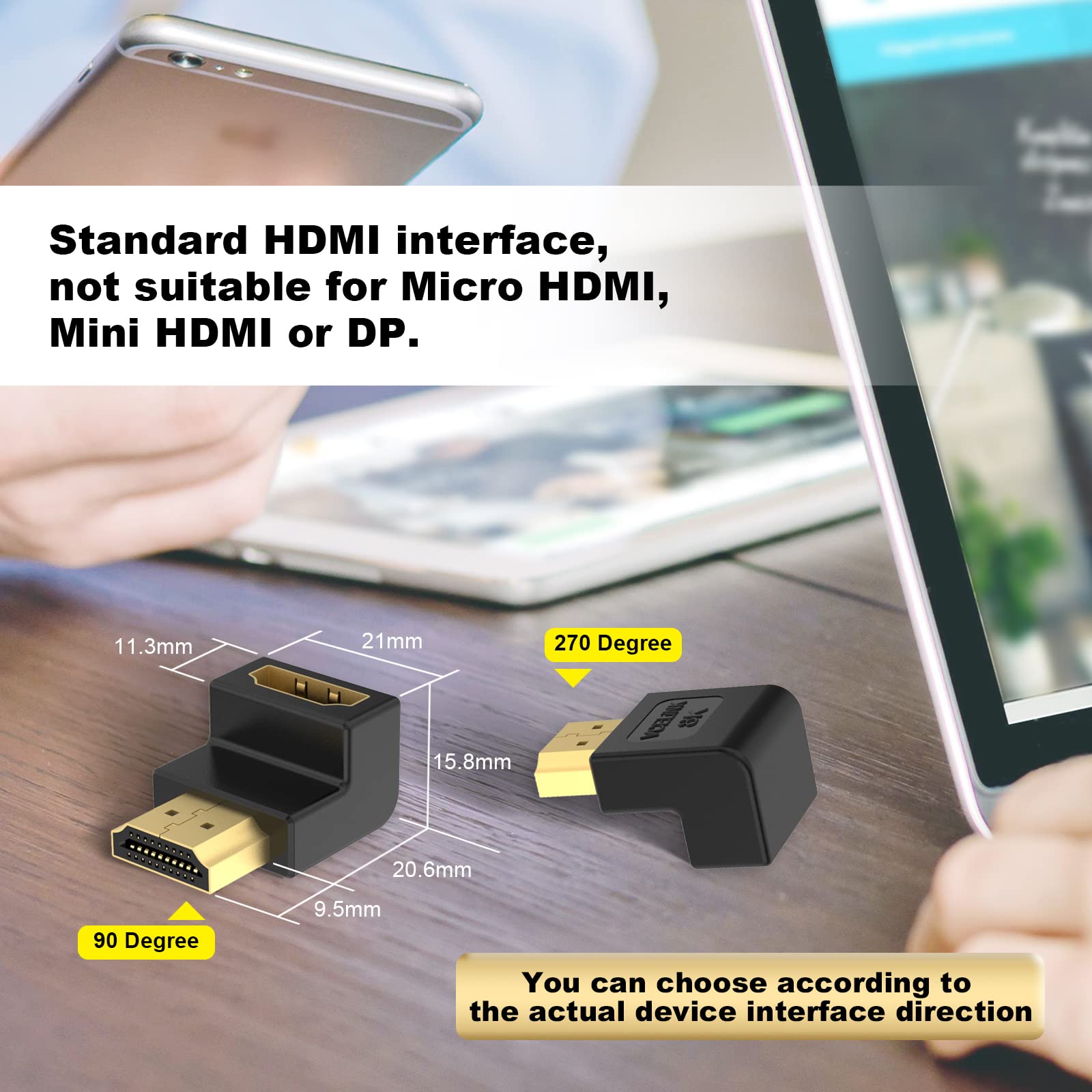 deleyCON 2 Stück HDMI Adapter Kupplung Verbinder 270° Winkel 8K@60Hz