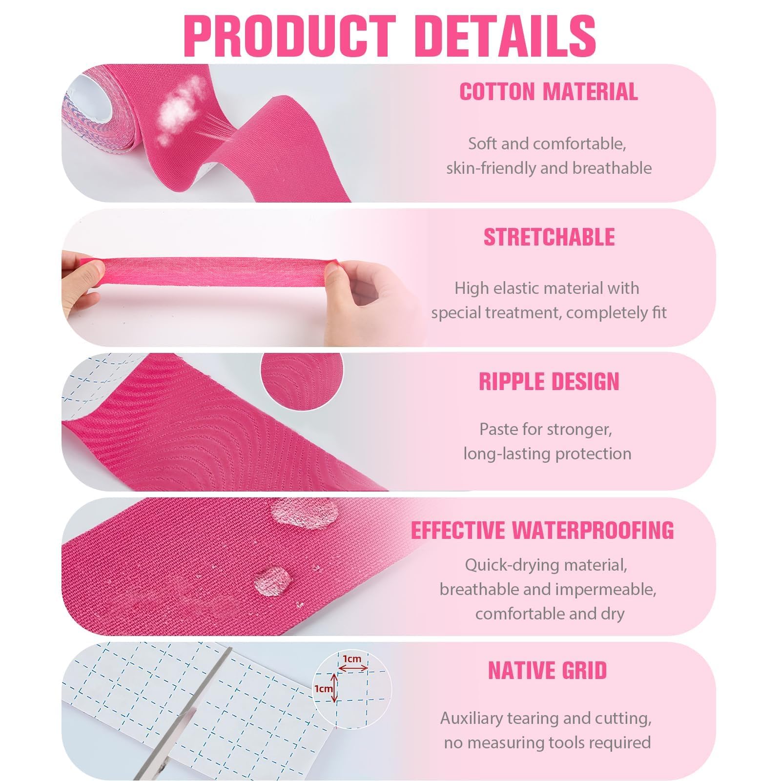 Nastro Lifting Facciale 2.5cm*5m - Cerotti Antirughe Effetto Lifting per Rassodamento e Rimodellamento del Viso, Adesivi Viso Traspiranti e Sicuri, Ideali per un Contorno Viso Definito (Rosa)