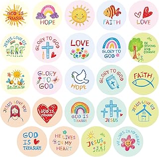 600 Pcs Christian Bible Stickers for Kids, 24 Styles Jesus Faith Scripture Stickers for Art Crafts Sunday School Supplies and Christian Party, 1.5 Inch