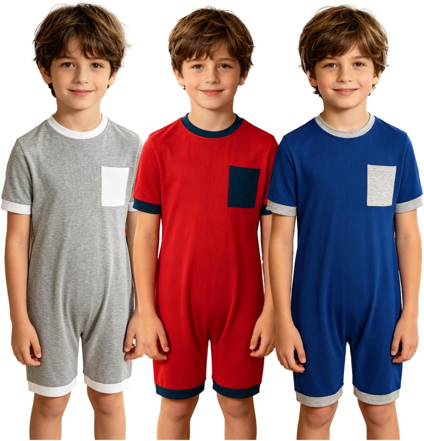 3 Pack Special Needs Adaptive Clothing for Kids Boys Short Sleeve Back Zip Jumpsuit Anti-strip Romper