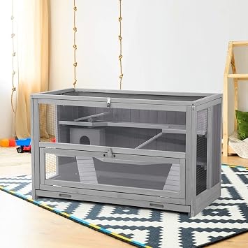 Hamster Cage with 3 Tier, Guinea Pig Habitat with Hideout, Food Bowl, Ferret House-Leakproof Plastic Tray, and Chewing Toy