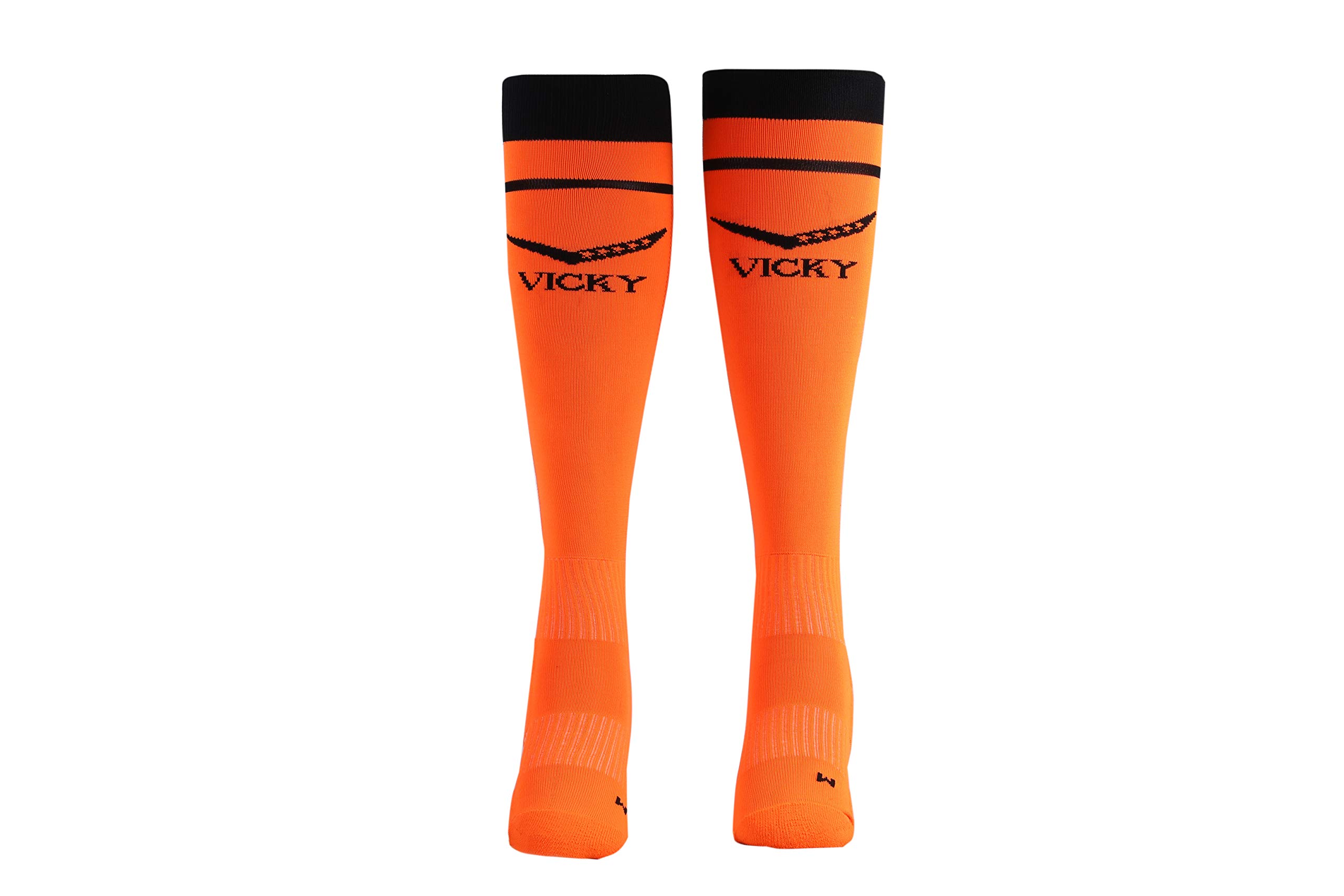 VickyTransform Smash Senior Knee High Stockings Micro Polyester Spandex Elastane Nylon Footbed with Cooling Zone Suitable for Both Men & Women- Orange