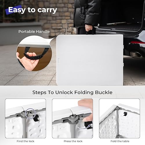Miniatura 7 de Mesa plegable portátil de plástico resistente de 6 pies, plegable por la mitad, mesa plegable de plástico para interiores y exteriores, para Blanco