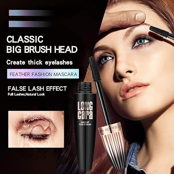 4D Silk Fiber Lash Mascara Black, Volume and Length Waterproof, Clump-Free, Long-Lasting,Natural Smudge Proof, Long Cara Volumising & Lengthening