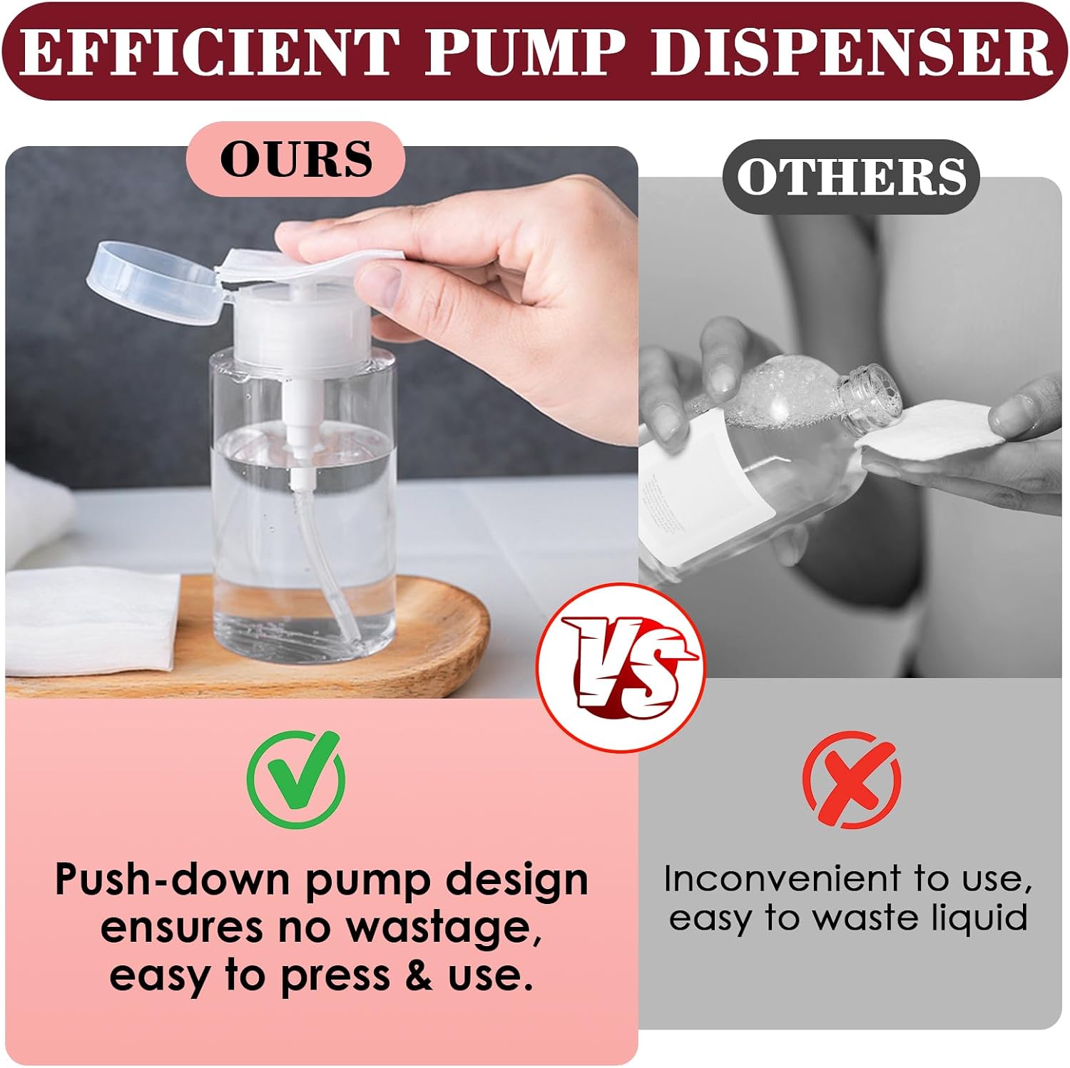 4 Pack Push Down Pump Dispenser 6.7oz/200ML Empty Acetone Dispenser Push Top Alcohol Bottles Containers for Nail Polish Makeup Remover Water Facial Toner