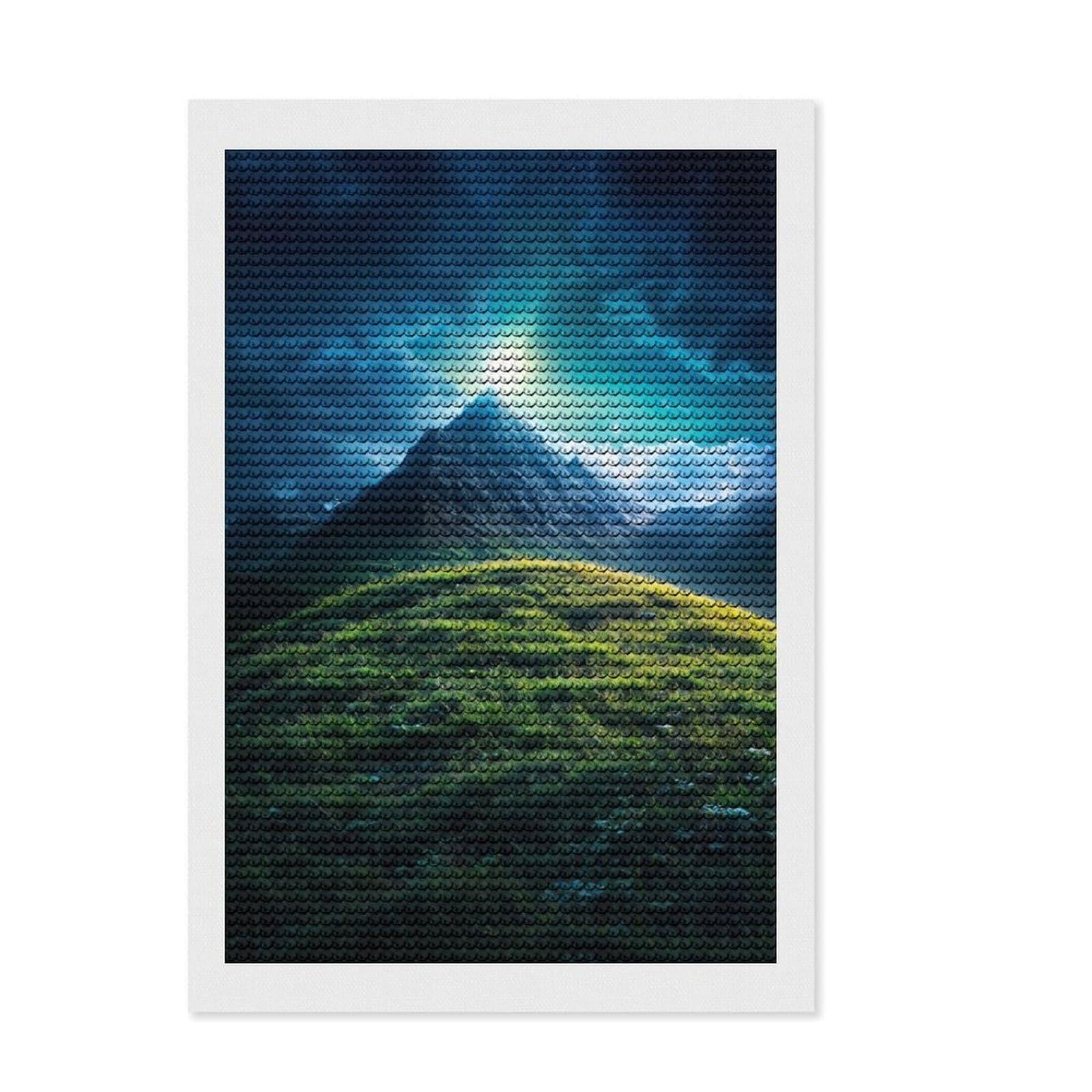 Junmoney Mountain Peak at Night Diamond Style Art Kit 8"x12", Winter Craft, Gift Idea, Farmhouse Decor, Thoughtful Present, Office Decor