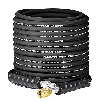 YAMATIC 3/8" Pressure Washer Hose 50 FT, Swivel 3/8” Quick Connect, Black